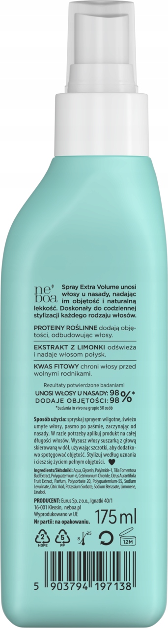 NEBOA EXTRA VOLUME SPRAY DO WŁOSÓW NA OBJĘTOŚĆ KAŻDY RODZAJ WŁOSÓW 175 ML