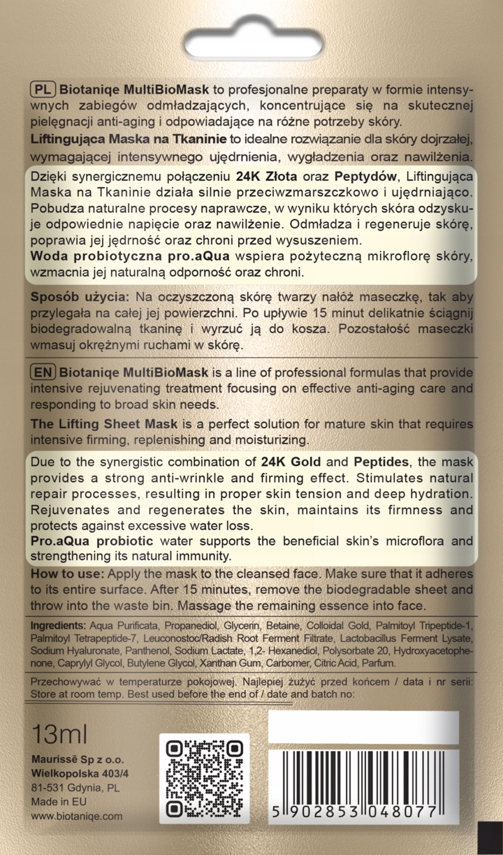 BIOTANIQE MULTIBIOMASK MASKA DO TWARZY NA TKANINIE LIFTINGUJĄCA 13 ML