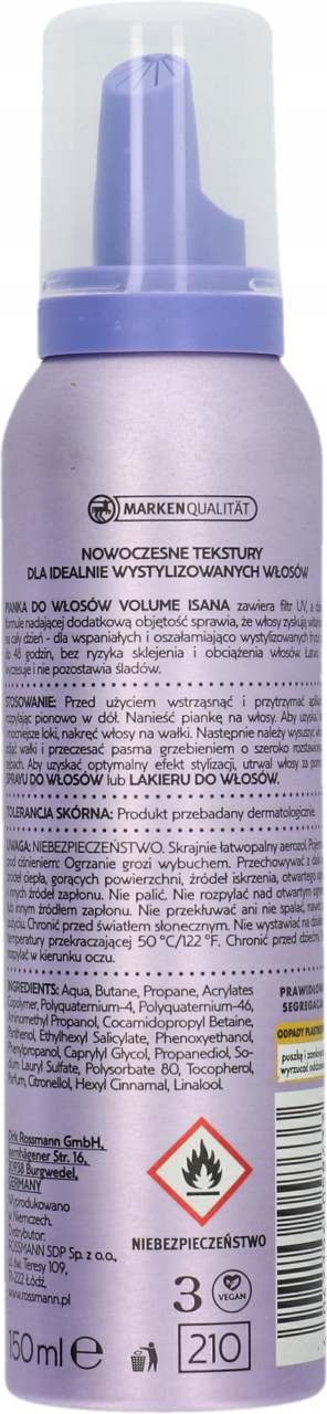 ISANA VOLUME PIANKA DO WŁOSÓW POZIOM UTRWALENIA 4 150 ML