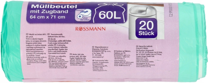 RUBIN WORKI NA ŚMIECI ŚCIĄGANE TAŚMĄ 60 L 20 SZT