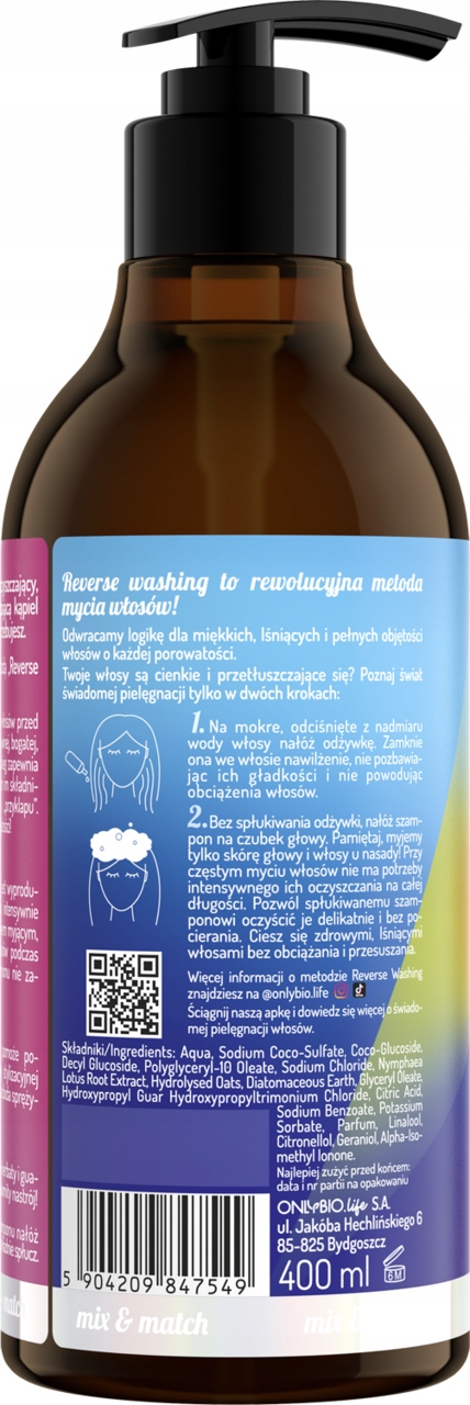 ONLYBIO REVERSE WASHING SZAMPON DO WŁOSÓW 400 ML