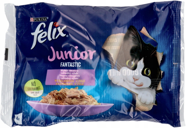 PURINA FELIX JUNIOR FANTASTIC MOKRA KARMA DLA KOCIĄT W GALARETCE 4 X 85 G