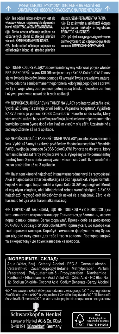 SYOSS COLOR GLOW TONER KOLORYZUJĄCY DO WŁOSÓW PLATINUM 100 ML