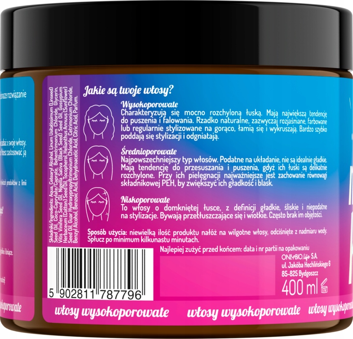 ONLYBIO MASKA DO WŁOSÓW WYSOKOPOROWATYCH 400 ML