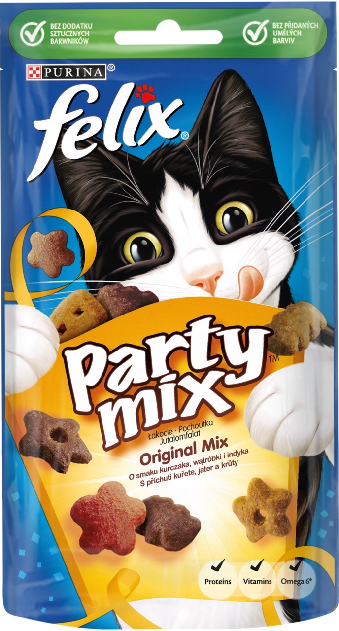 PURINA FELIX PARTY MIX ORIGINAL MIX O SMAKU KURCZAKA WĄTRÓBKI I INDYKA 60 G