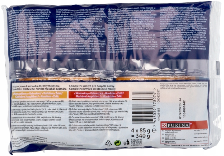 PURINA FELIX FANTASTIC MOKRA KARMA DLA DOROSŁYCH KOTÓW W GALARETCE 4 X 85 G