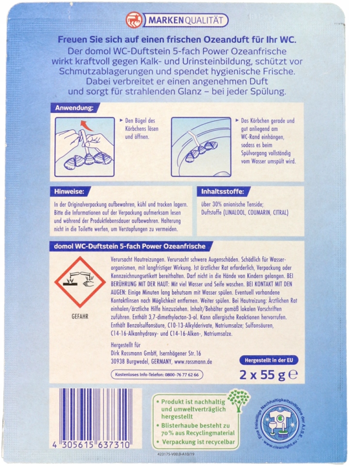 DOMOL ZAWIESZKI DO WC ŚWIEŻOŚĆ OCEANU 2 X 55 G