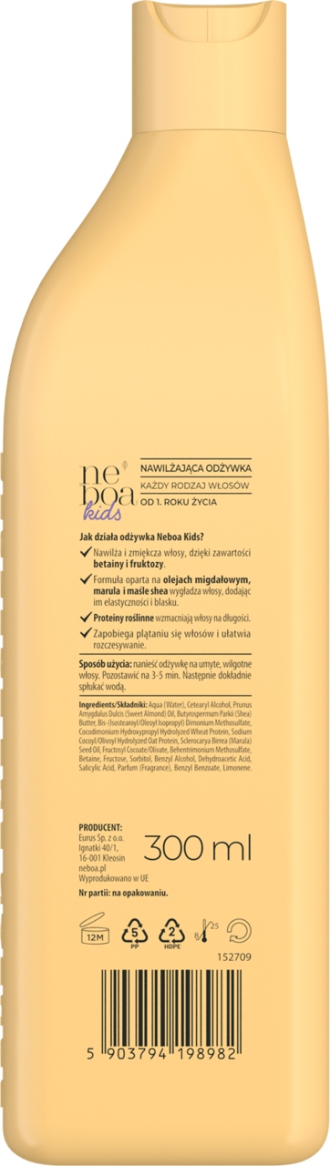NEBOA KIDS ODŻYWKA DO WŁOSÓW DELIKATNA NAWILŻAJĄCA 300 ML