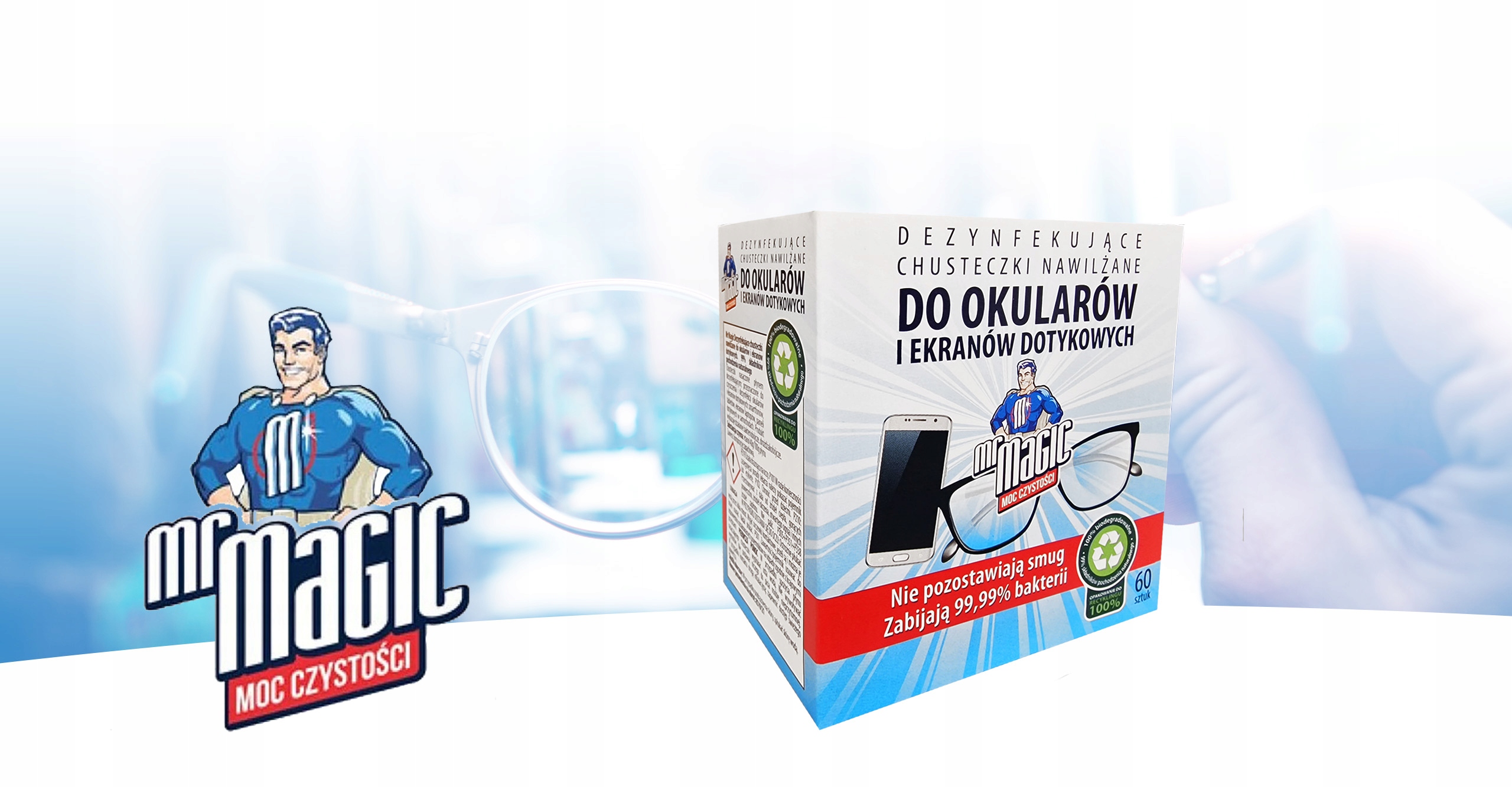 MR MAGIC DEZYNFEKUJĄCE CHUSTECZKI NAWILŻANE DO OKULARÓW I EKRANÓW 60 SZTUK