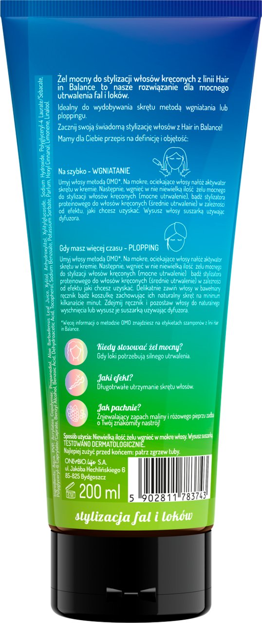 ONLYBIO HAIR IN BALANCE ŻEL DO STYLIZACJI WŁOSÓW KRĘCONYCH MOCNY 200 ML