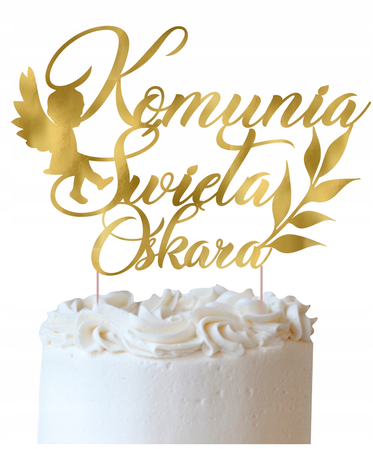 Biały Tort z topperem "komunia święta" oraz imie dziecka