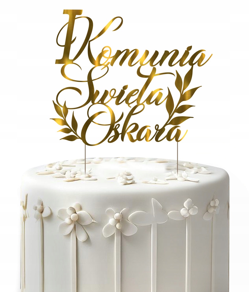 Biały Tort z topperem "komunia święta" oraz imie dziecka