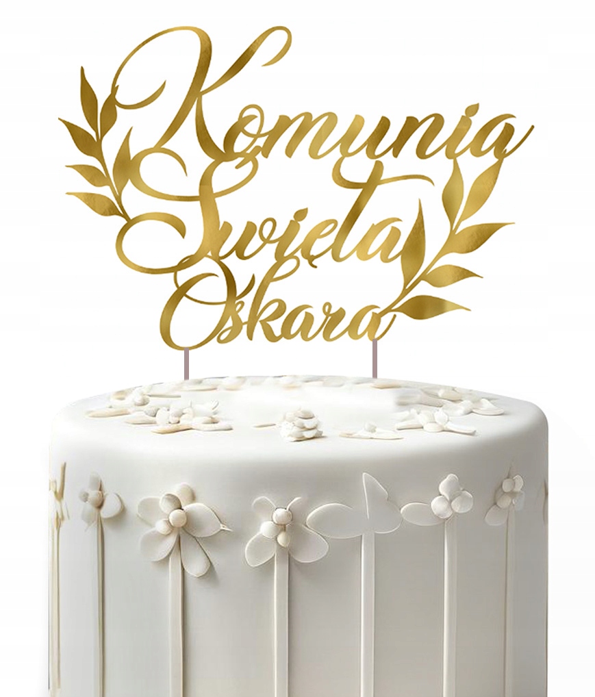 Biały Tort z topperem "komunia święta" oraz imie dziecka