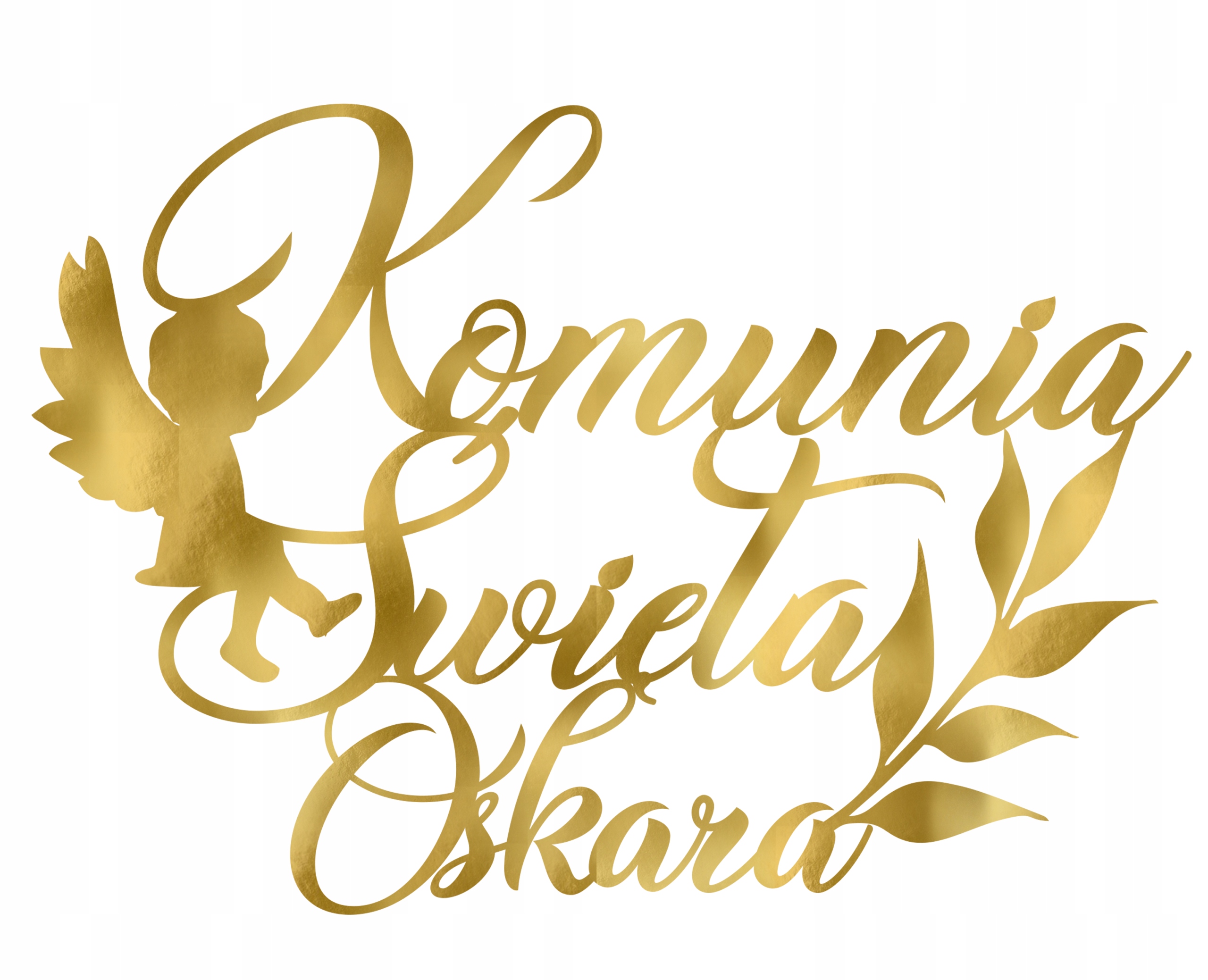 Wizualizacja toppera "komunia święta" oraz imie dziecka