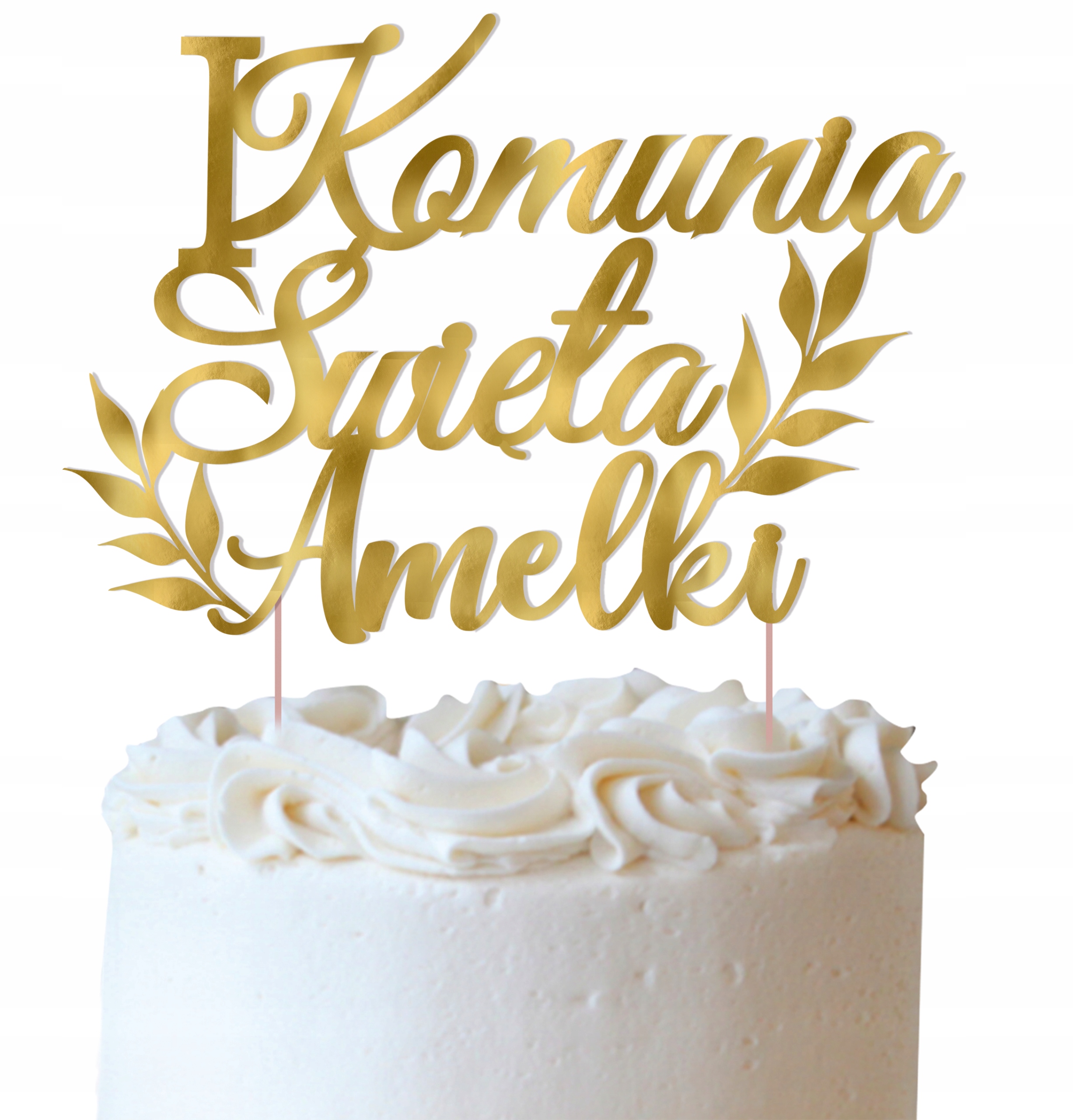 Biały Tort z topperem "komunia święta" oraz imie dziecka