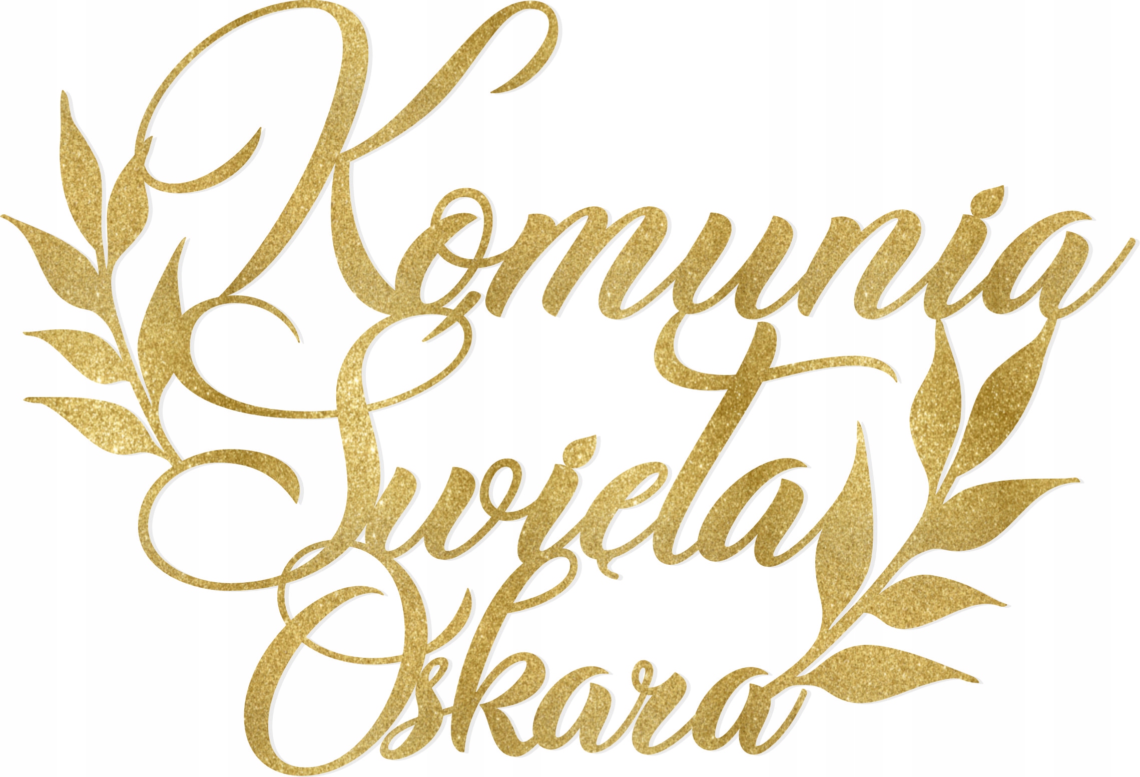 Wizualizacja złoty brokatowy topper komunijny