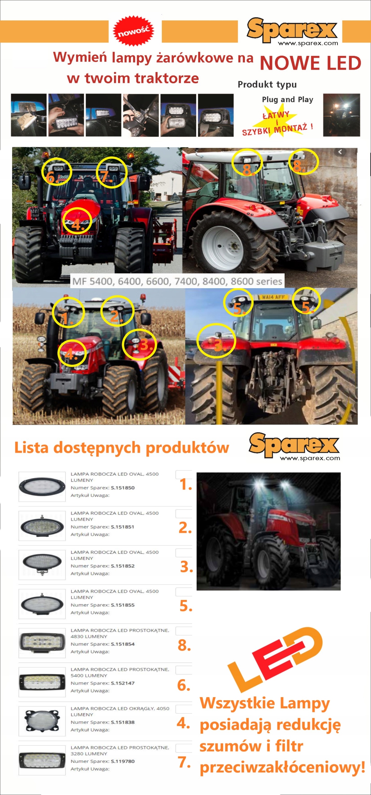 Lampa Robocza Led Przód Massey Ferguson 5600 5700