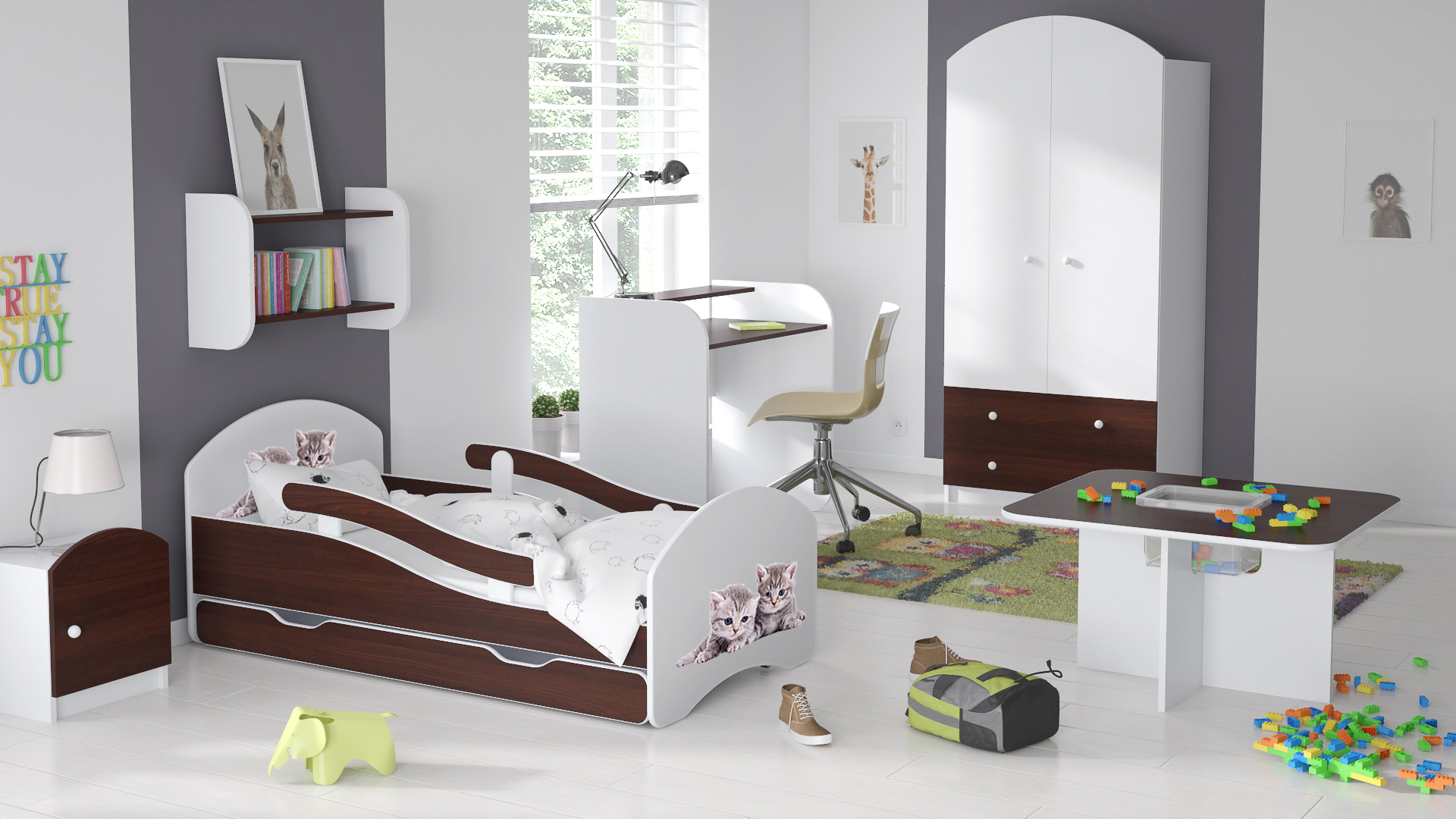 Łóżko dziecięce LEO 180x80 biało-wenge