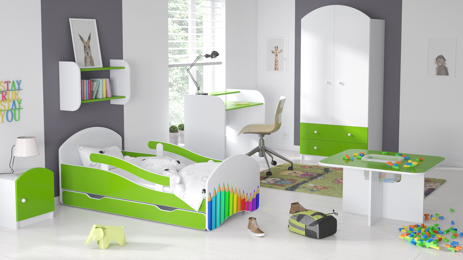 Łóżko dziecięce LEO 140x70 biało-limonkowe