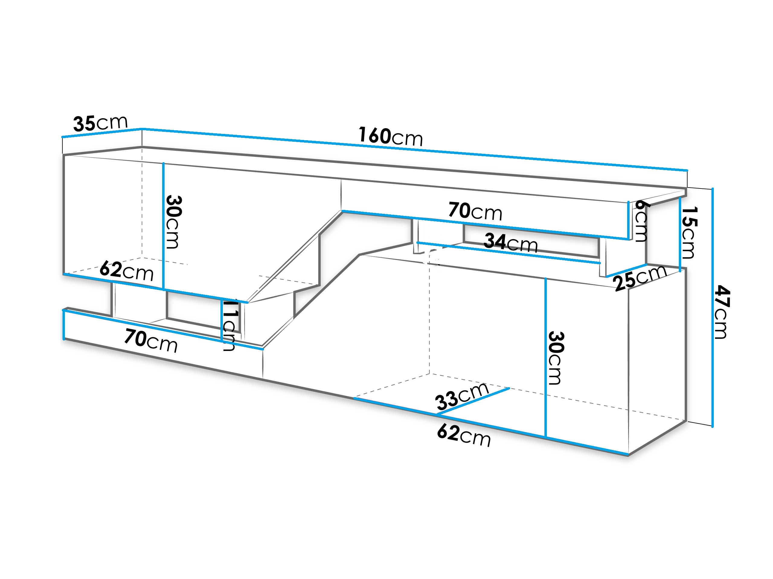 Szafka rtv do salonu pod telewizor DOUBLE 160 biały dąb wotan