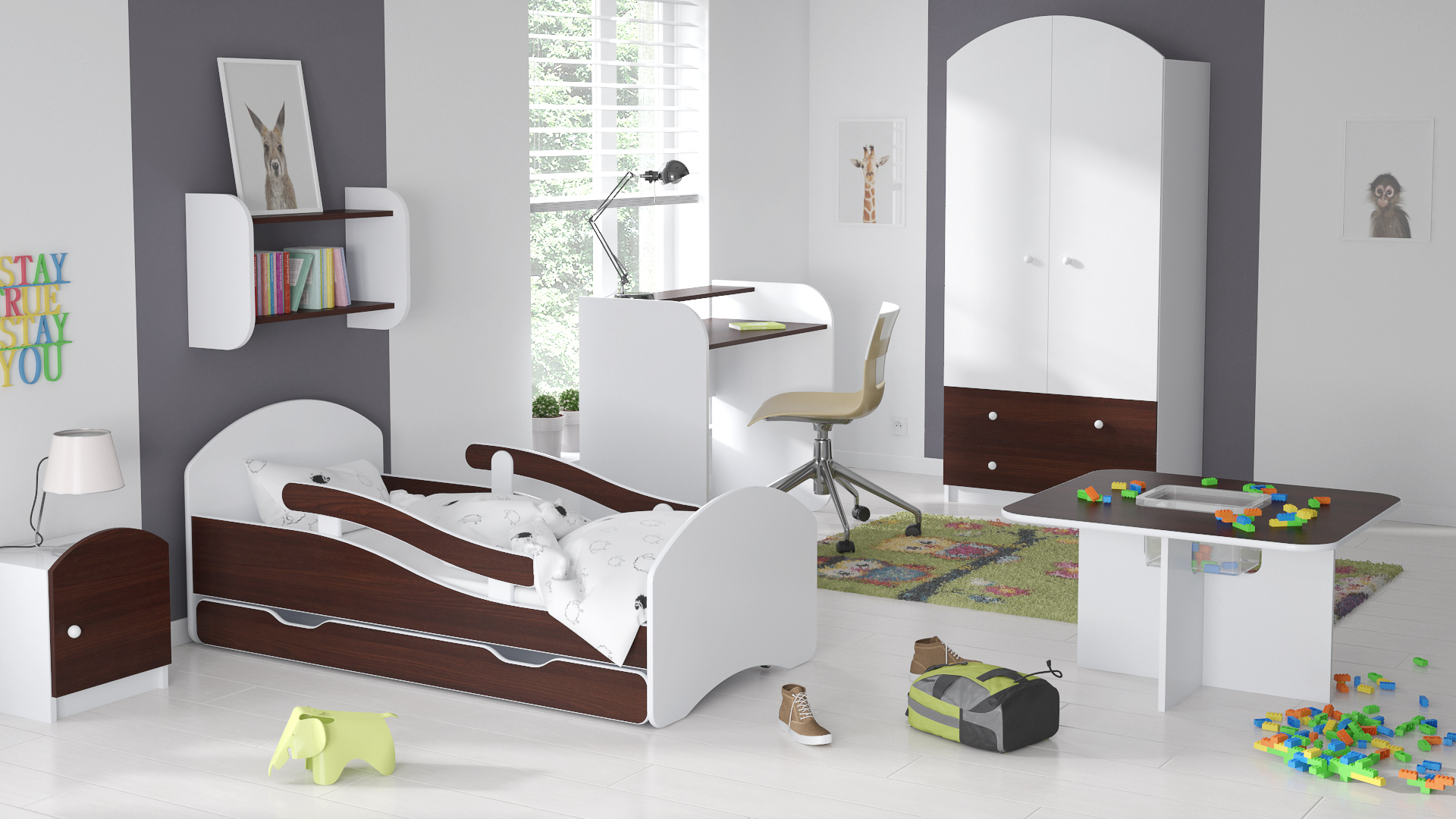 Łóżko dziecięce LEO 180x80 biało-wenge