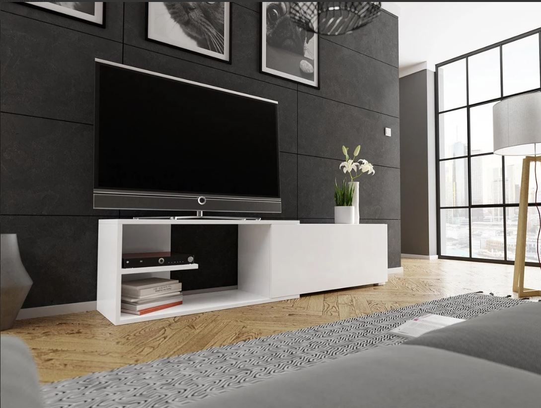 ROZSUWANA szafka rtv do salonu stojąca uniwersalna biała