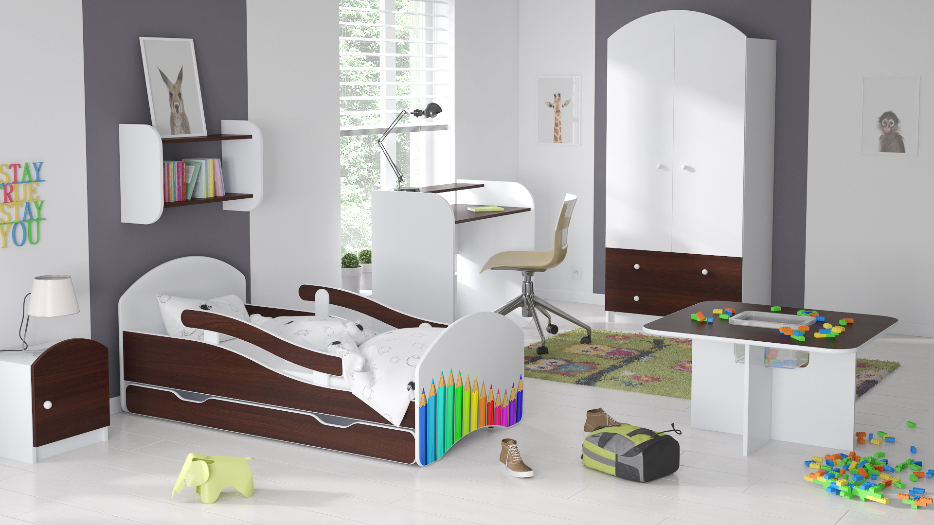 Łóżko dziecięce LEO 140x70 biało-wenge