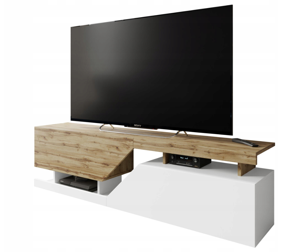 Szafka rtv do salonu pod telewizor DOUBLE 160 biały dąb wotan