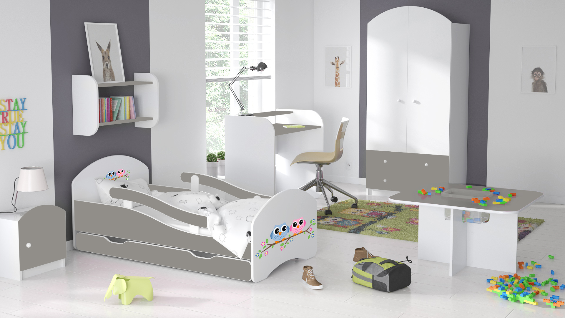 Łóżko dziecięce LEO 140x70 biało-szare