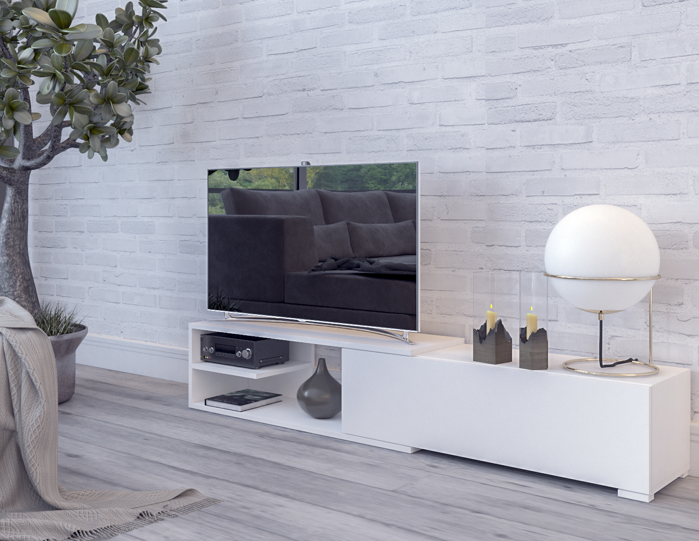 ROZSUWANA szafka rtv do salonu stojąca uniwersalna biała