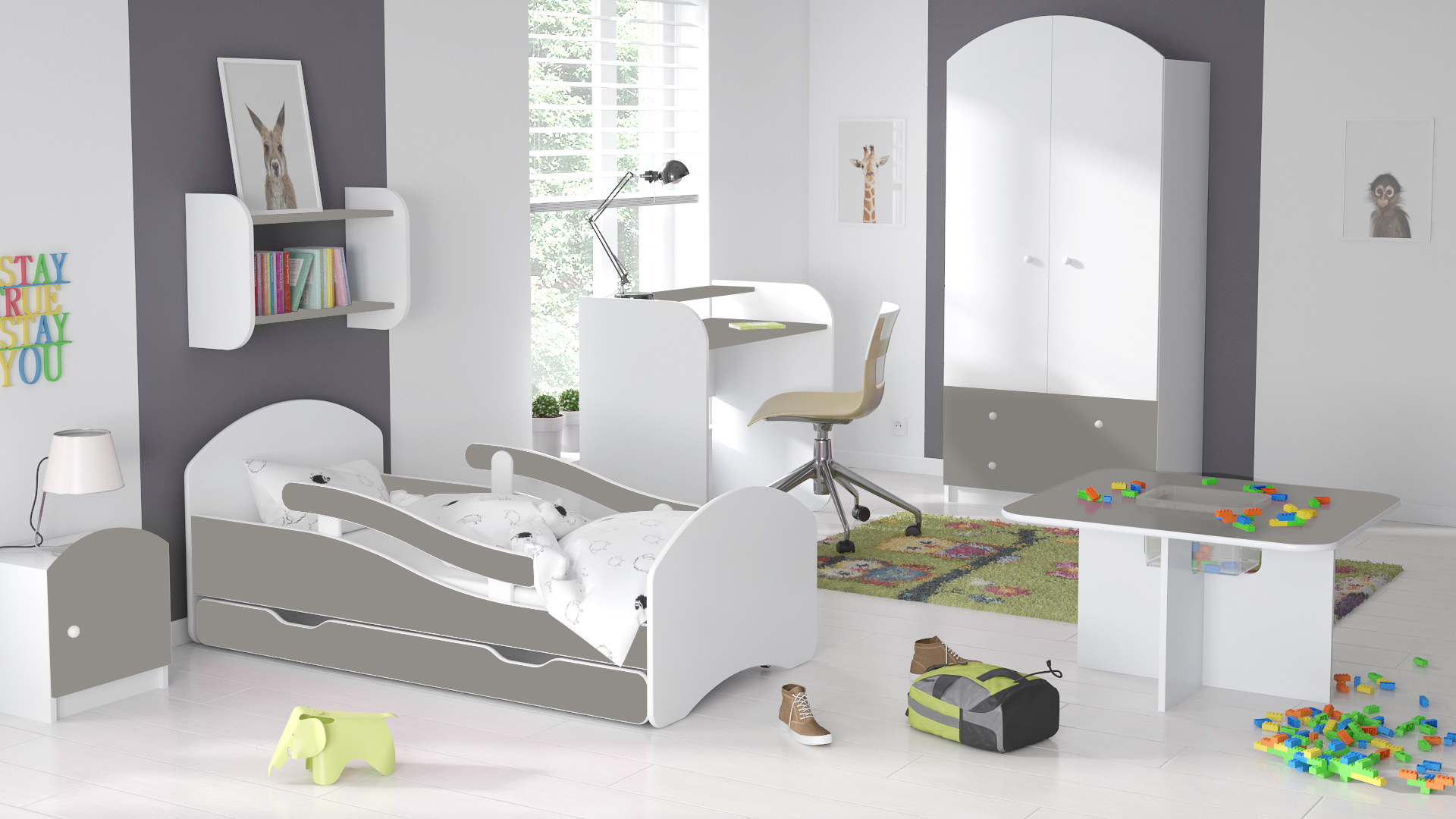 013 Półka podwójna 60 biało-szara