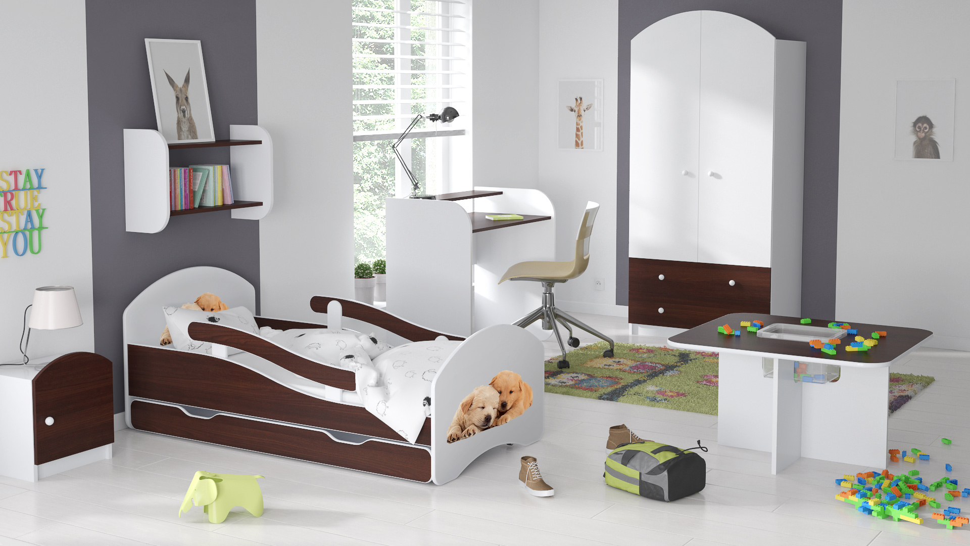 Łóżko dziecięce LEO 180x80 biało-wenge