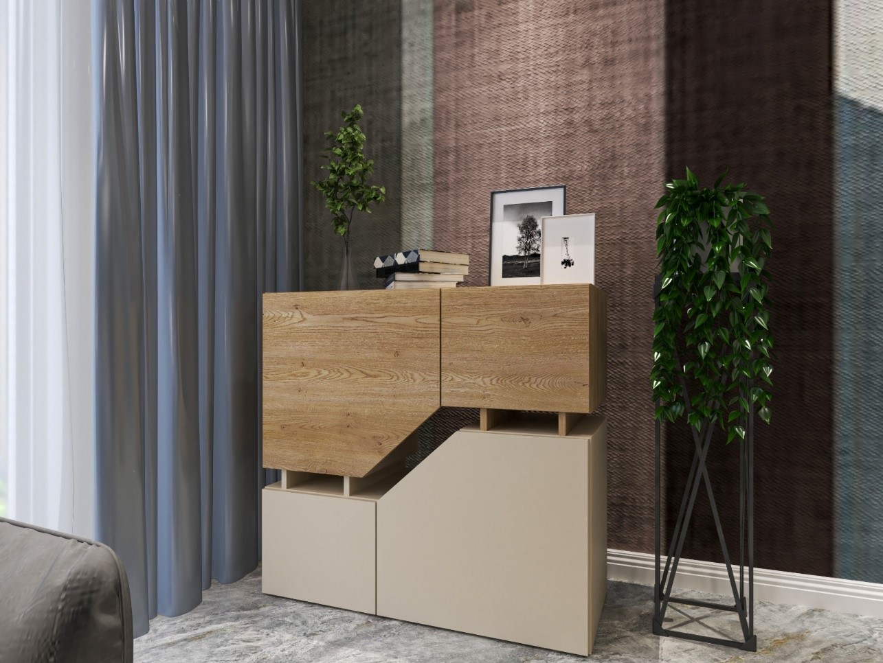 Komoda DOUBLE do salonu pokoju kaszmir dąb cremona