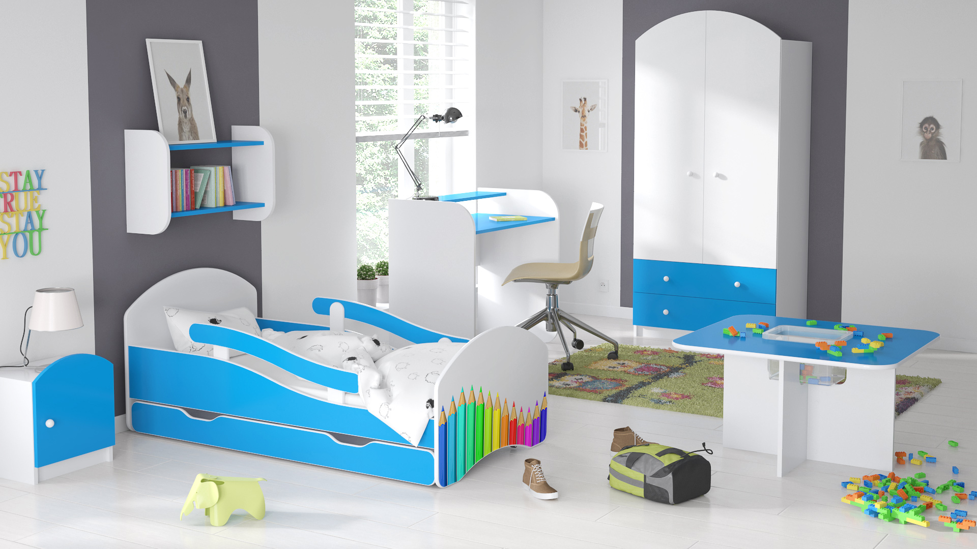 011 Stolik dziecięcy biało-niebieski