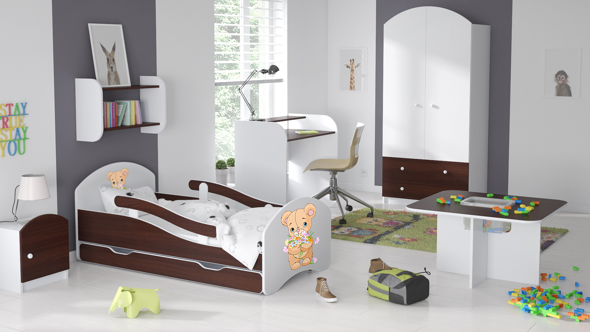 Łóżko dziecięce LEO 140x70 biało-wenge