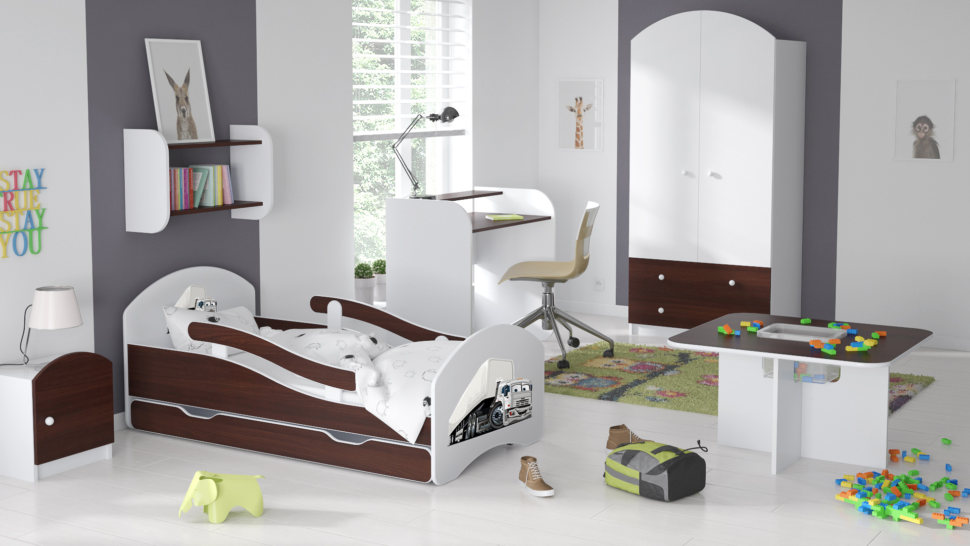 Łóżko dziecięce LEO 180x80 biało-wenge