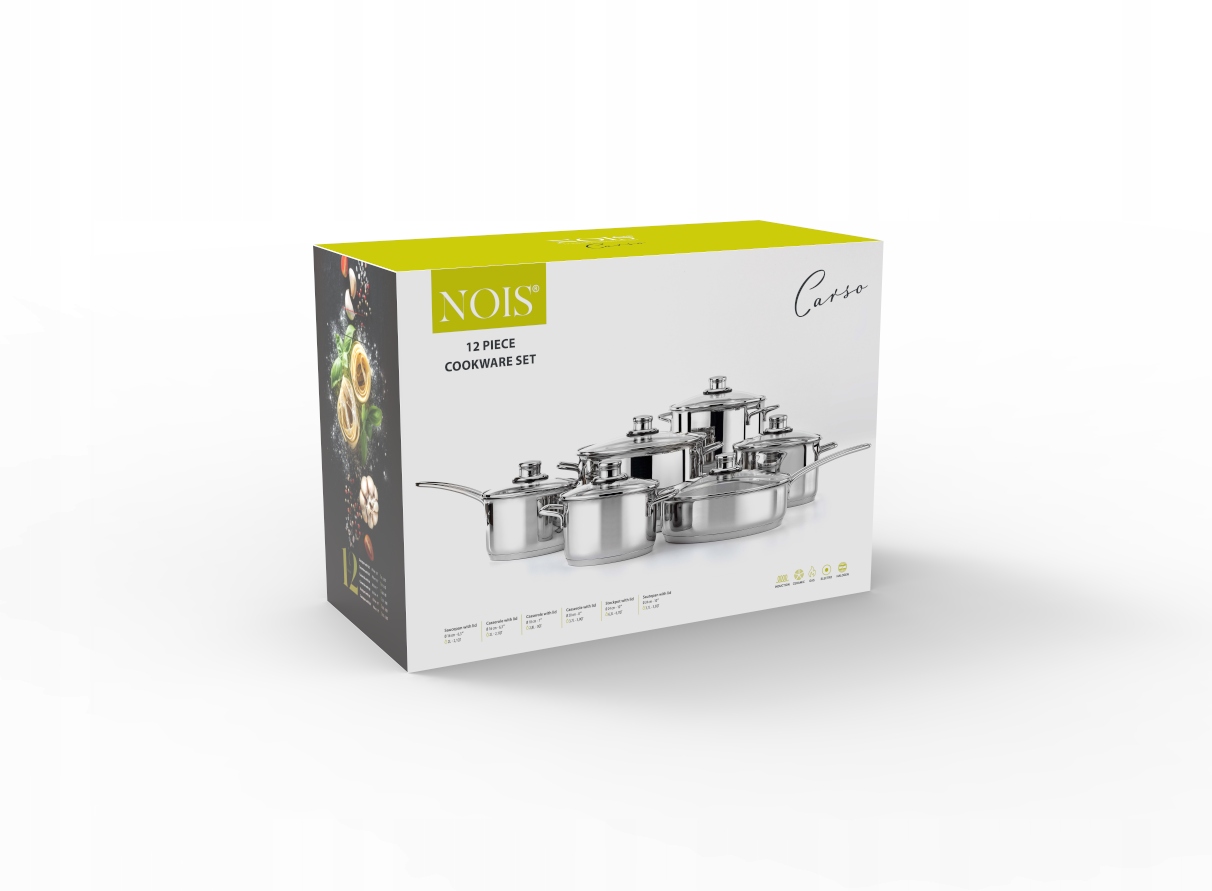 Zestaw garnków CARSO stal nierdzewna 12 el. NOIS