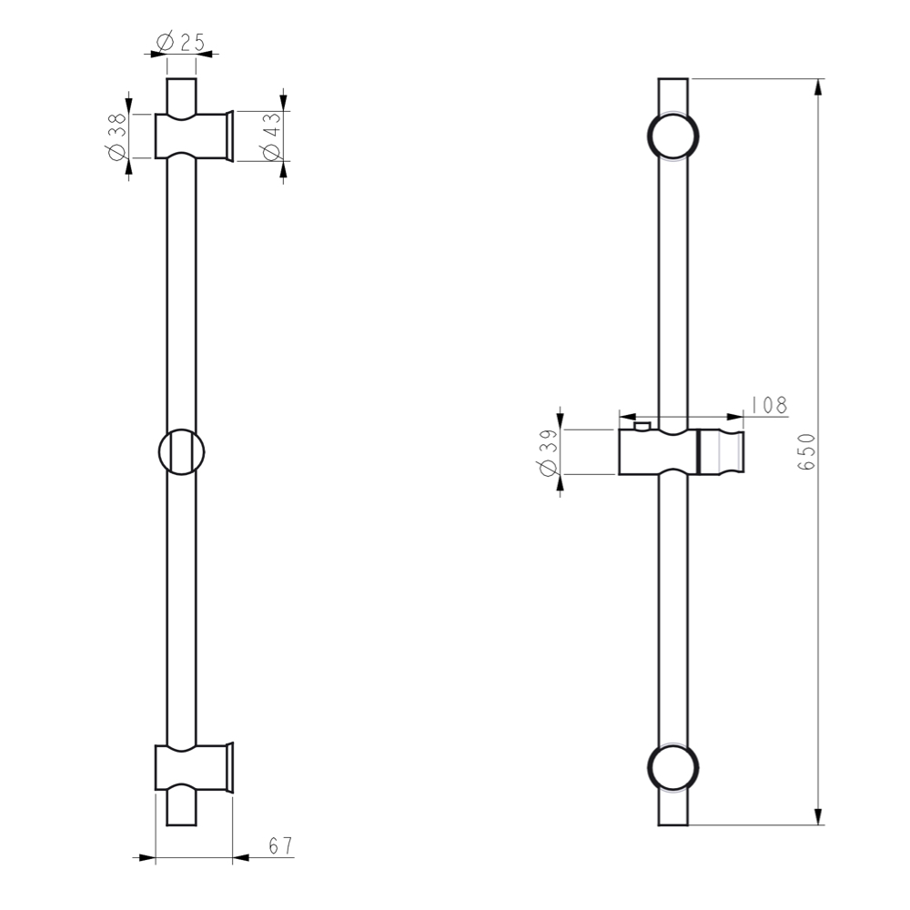 Drążek prysznicowy WEZER STK-01-BLACK - 650 mm