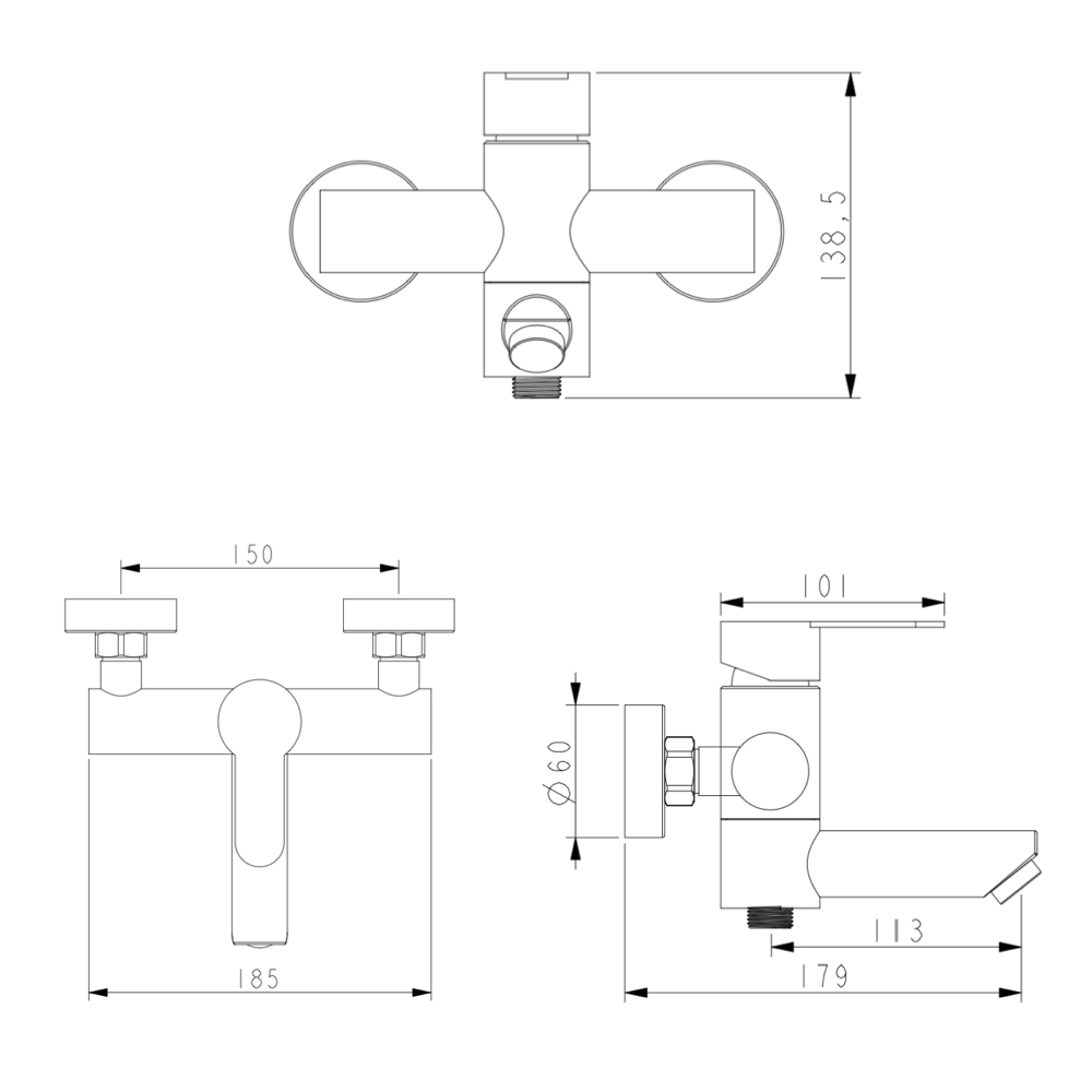 Bateria wannowa WEZER EKO3-09 z zestawem prysznicowym