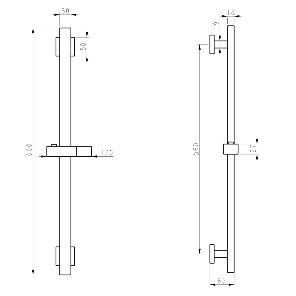 Drążek prysznicowy WEZER STK-02-BLACK - 660 mm