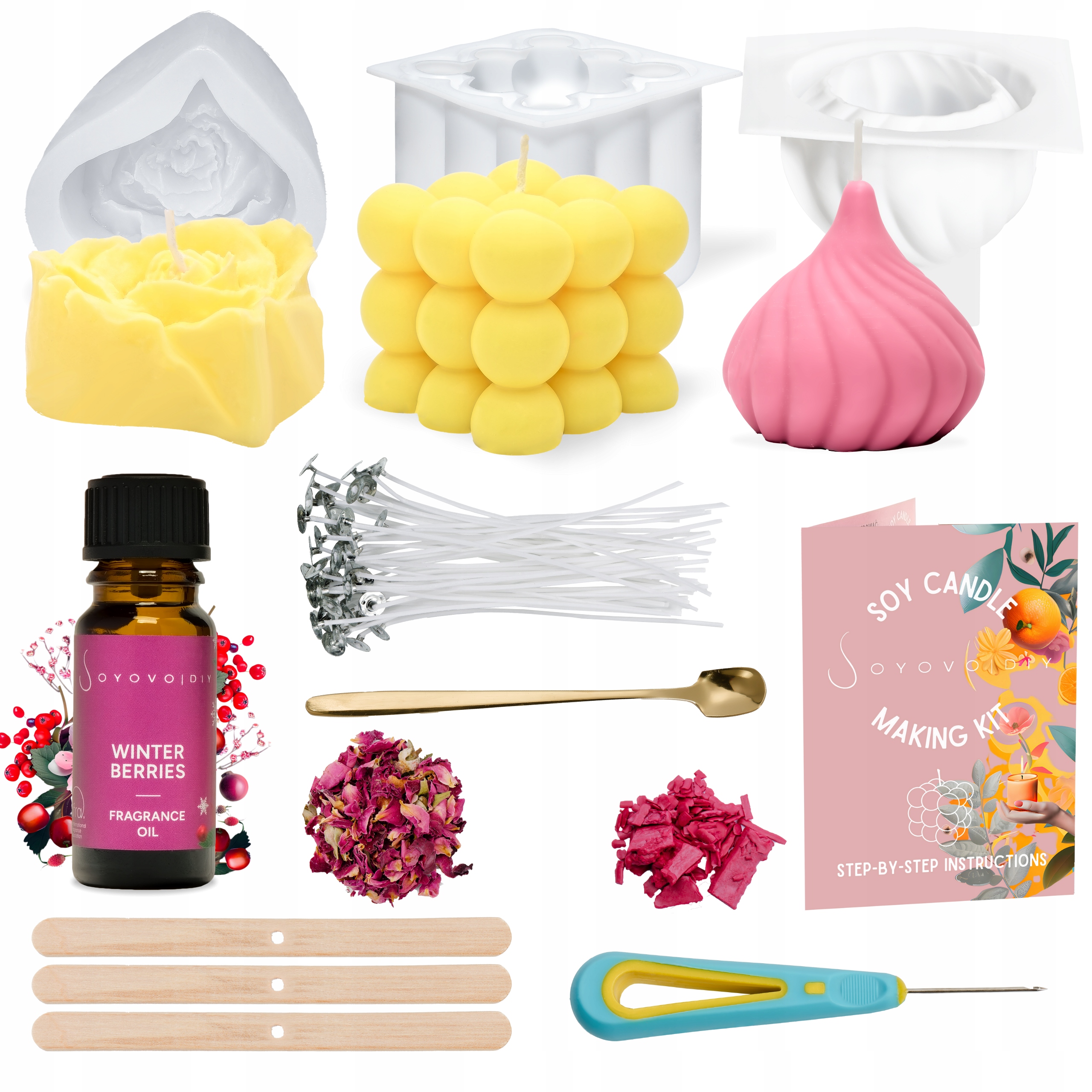 ZESTAW DO ROBIENIA ŚWIEC ŚWIECZEK SOJOWYCH DIY FOREMKI WOSK OLEJEK PREZENT