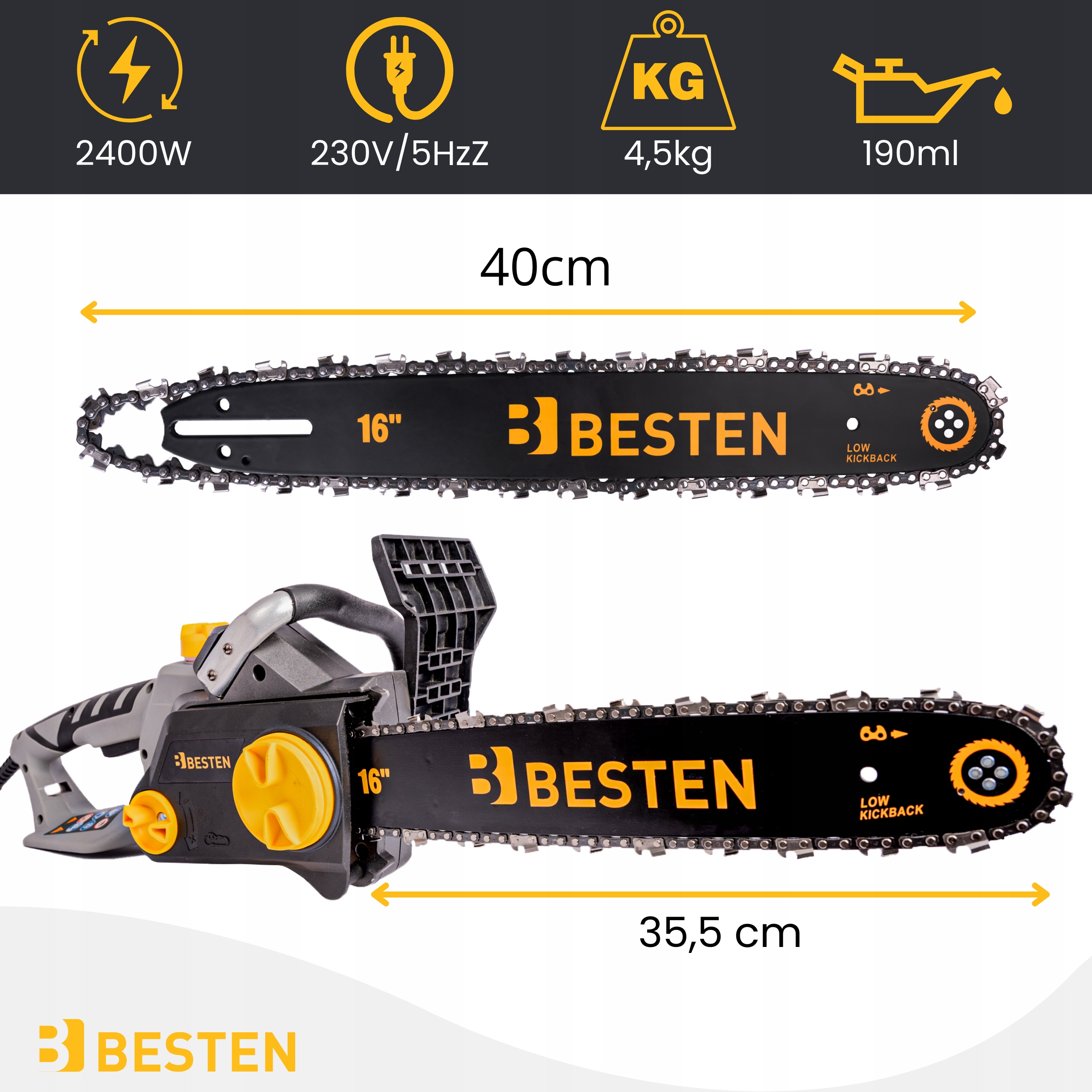 PIŁA ŁAŃCUCHOWA PILARKA ELEKTRYCZNA DO DREWNA 2400W PROWADNICA 40CM + OLEJ