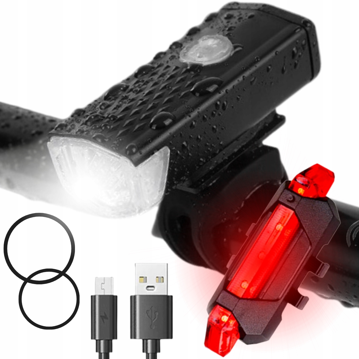 LAMPKA ROWEROWA LED TYŁ PRZÓD DO ROWERU ZESTAW USB ŚWIATŁO BIAŁE I CZERWONE