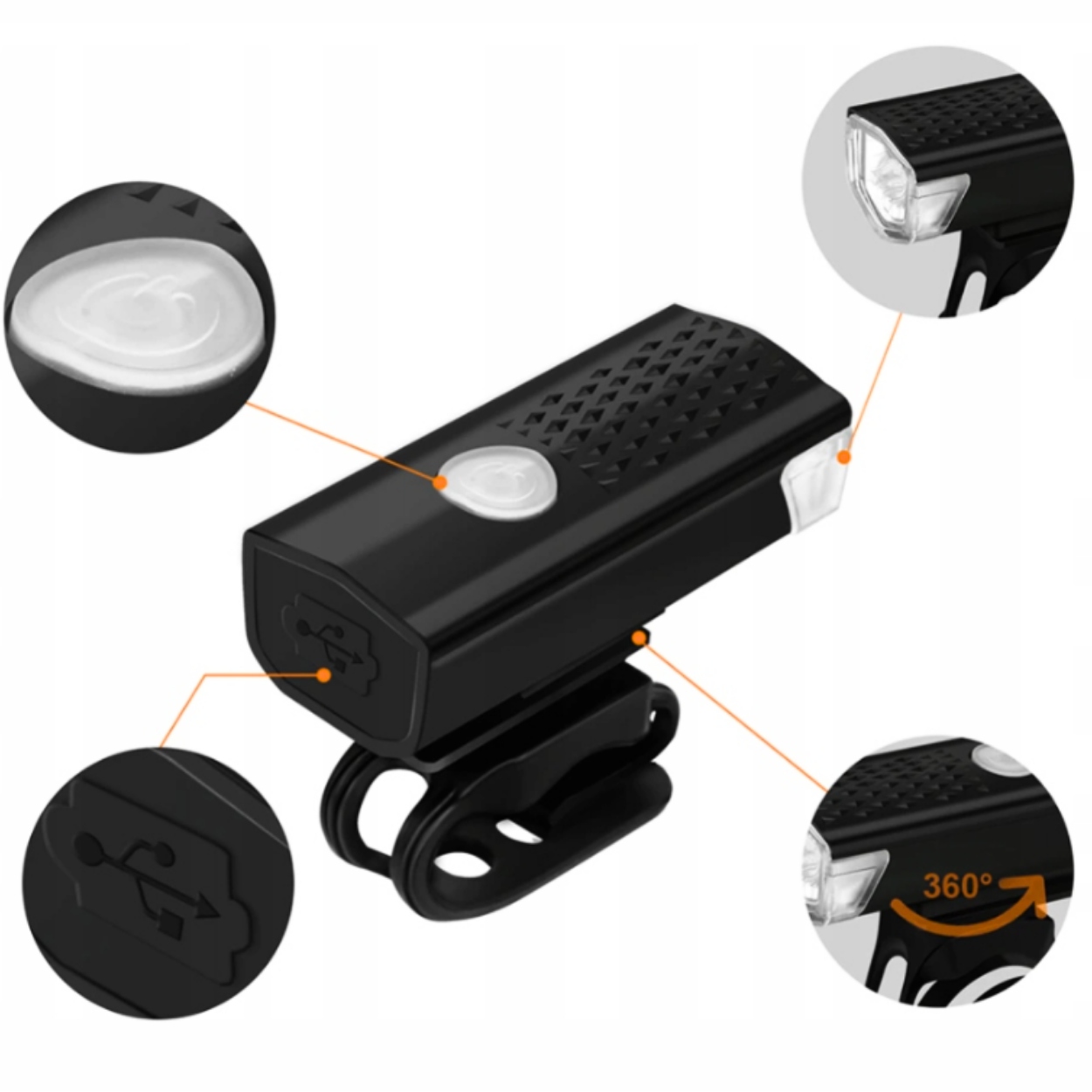 LAMPKA ROWEROWA LED TYŁ PRZÓD DO ROWERU ZESTAW USB ŚWIATŁO BIAŁE I CZERWONE