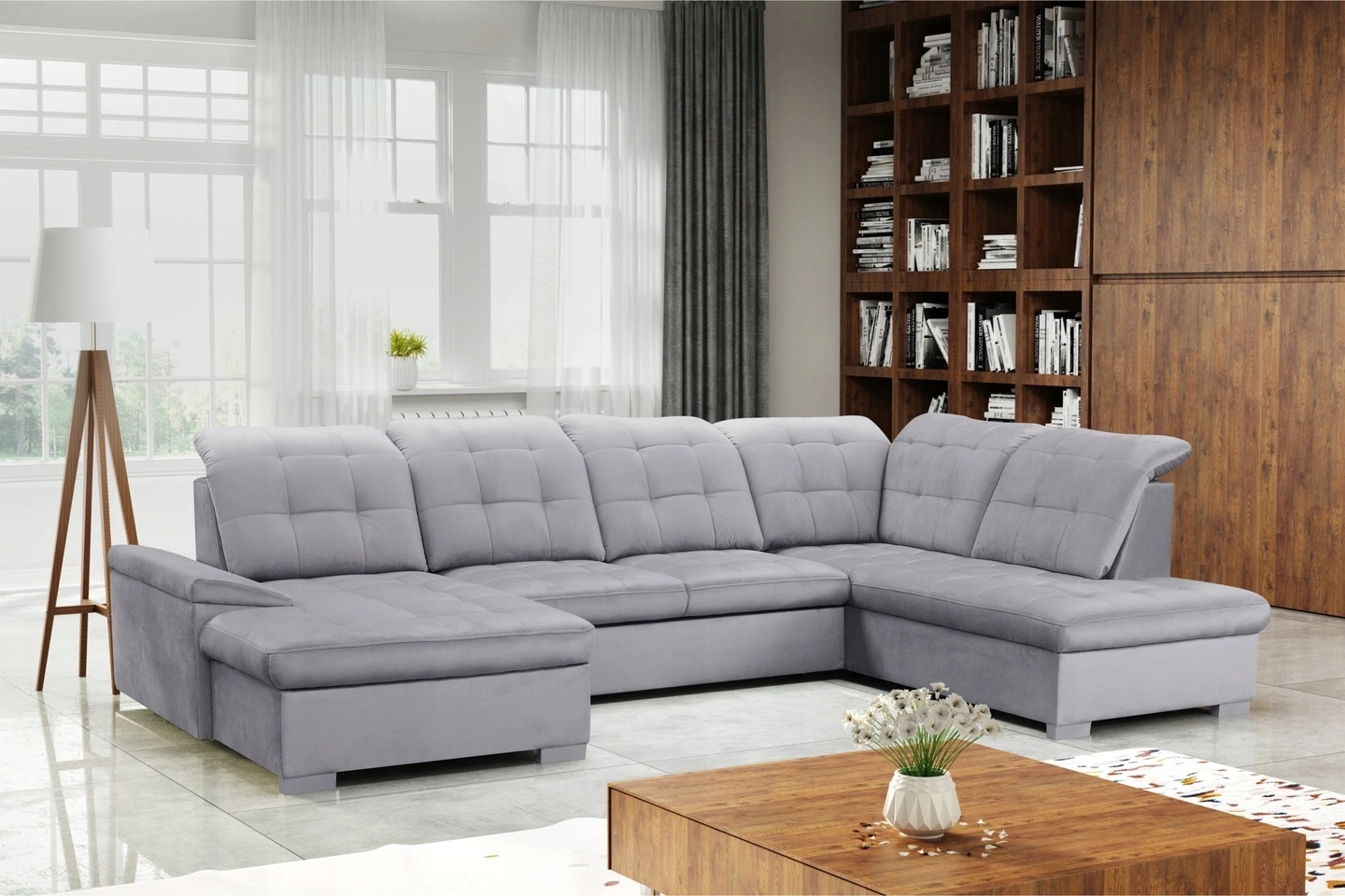 Nowoczesny komfortowy Narożnik PAULINE z Pojemnikiem na Pościel lewy