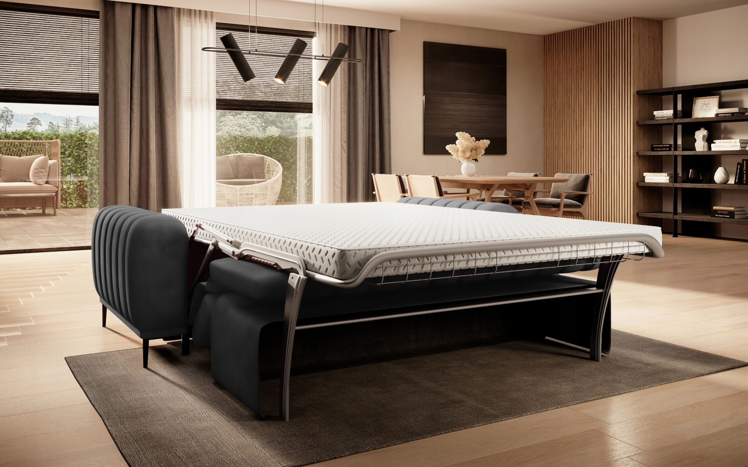 Nowoczesna Kanapa GANDI 160 Funkcjonalna Sofa System Rozkładania Grafitowa