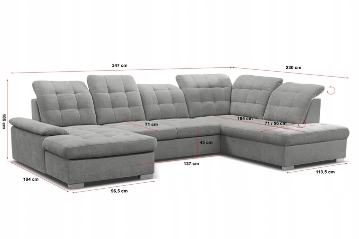 Nowoczesny komfortowy Narożnik PAULINE z Pojemnikiem na Pościel lewy