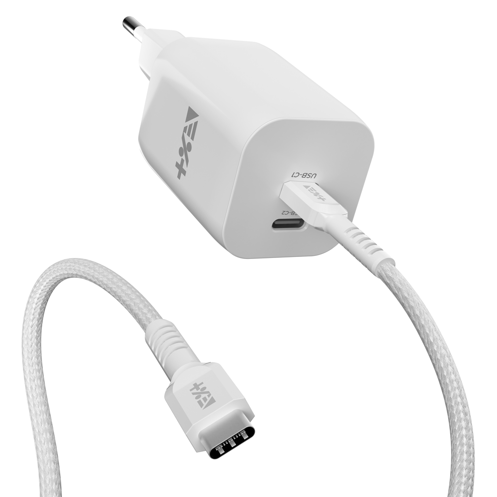 NEXT ONE Ładowarka sieciowa Fast 35W GaN 2xUSB-C z kablem USB-C white