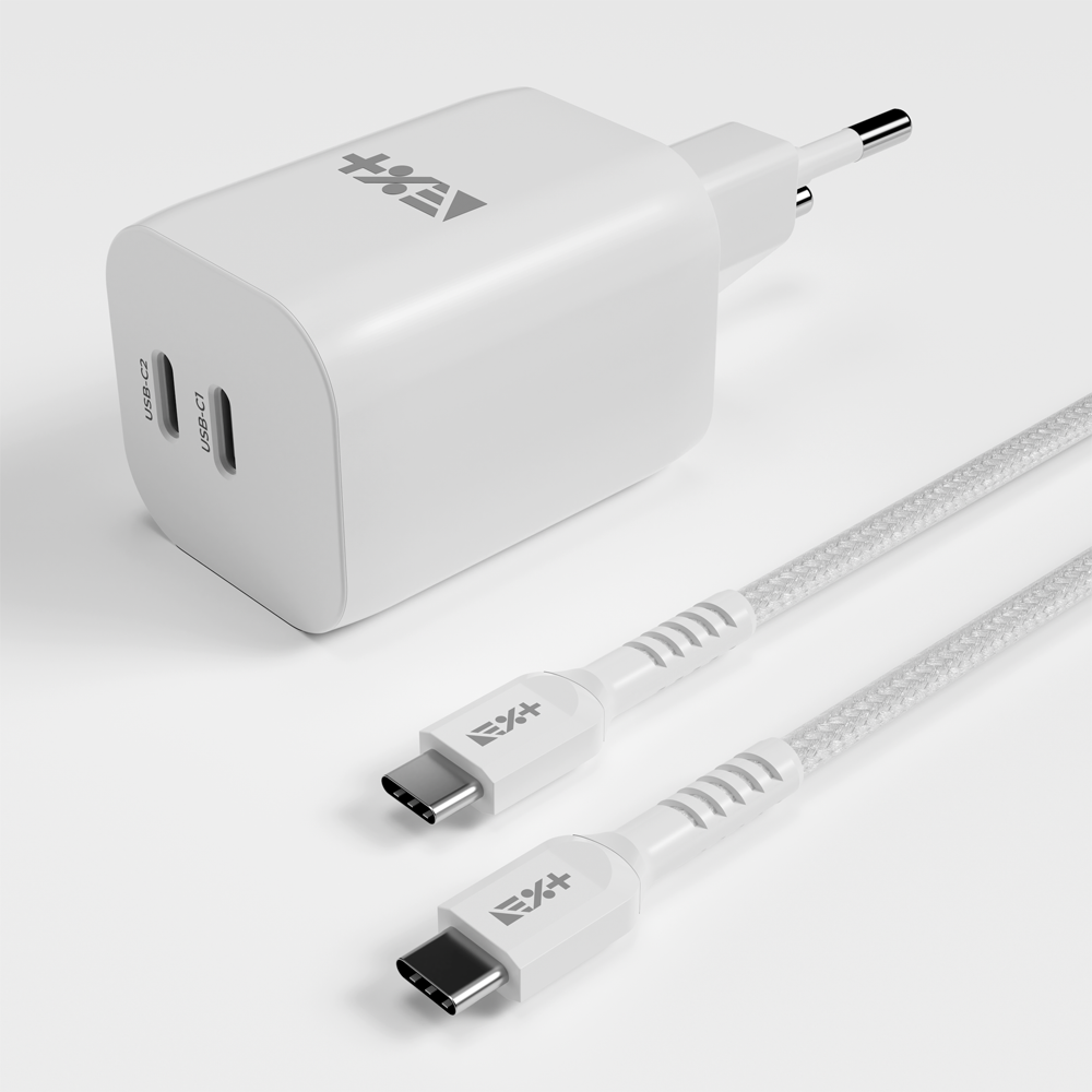 NEXT ONE Ładowarka sieciowa Fast 35W GaN 2xUSB-C z kablem USB-C white