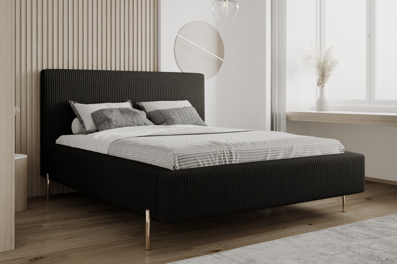 Łóżko z POJEMNIKIEM NA POŚCIEL + stelaż tapicerowane MAYA 180X200 szary